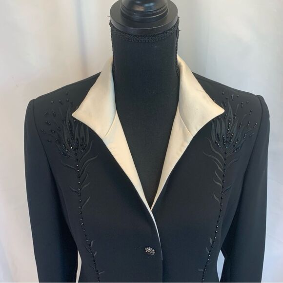 SUNNY Choi vintage black beaded embroidered Satin evening blazer jacket Sz 6 - Picture 3 of 12